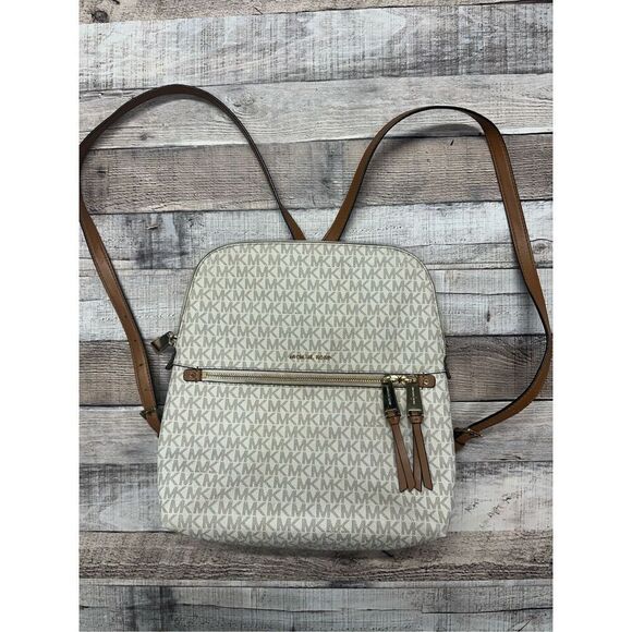 Michael Kors Dallas Medium Signature Logo MK Monogram Backpack Color Vanilla - Picture 1 of 12